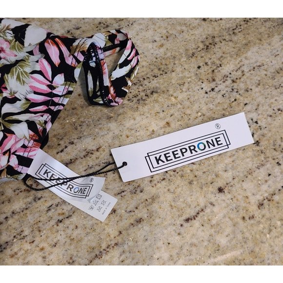 New Women's Tankini Swimsuit Top Size 8 Adjustable Straps Ruffle Tropical Flower - Picture 3 of 12